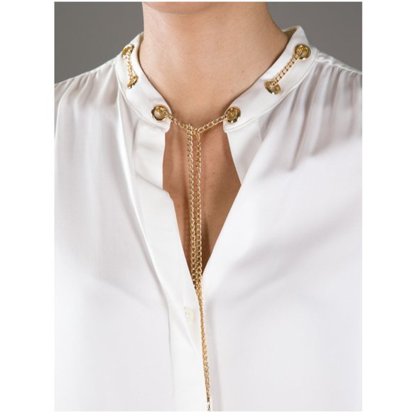 MICHAEL Michael Kors Chain Collar Blouse Gold S - Picture 3 of 15
